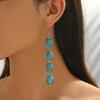 Vintage Oval Gemstone Pendant Earrings Zinc Alloy Turquoise Stone Long Dangle Waterproof Earrings for Women Gift Jewelry