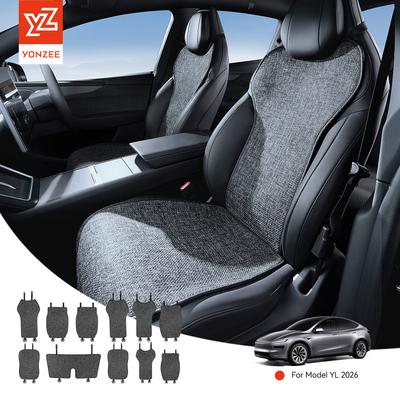 YZ For Tesla Model YL Car Seat Cushion Linen Ice Silk Four‑Season Breathable Seat Backrest Pad Seat Protector 2026 Accessories