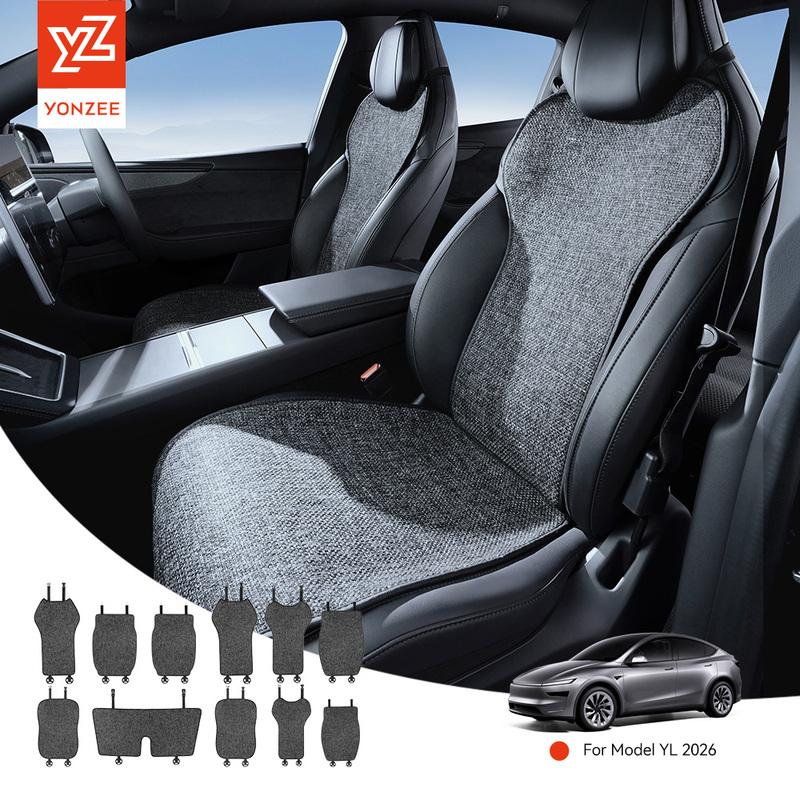 YZ For Tesla Model YL Car Seat Cushion Linen Ice Silk Four‑Season Breathable Seat Backrest Pad Seat Protector 2026 Accessories