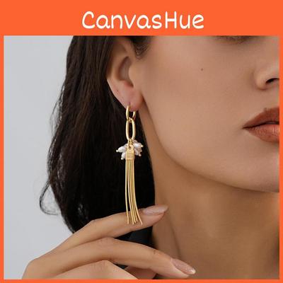 Chic Fashion Tassel Earrings For Women Simple Geometric Design With Faux Pearl