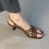 Fashion Mid Heels Women Sandals Designer Retro Suede Heeled Shoes 2025 New Summer Slippers Fashion Elegant Buckle Shoes Dress Sandalias