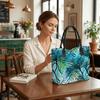  Tropical Leaf Print Canvas Tote Bag Casual Daily Lightweight Travel Handbag