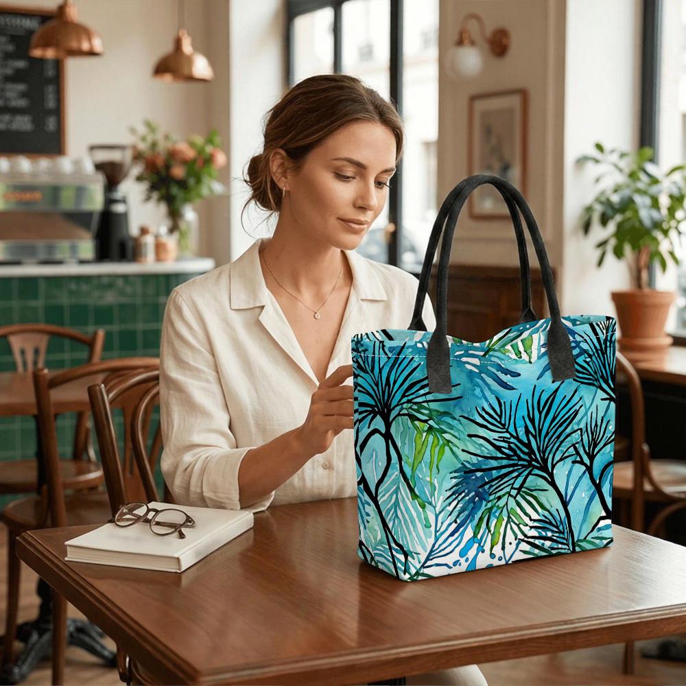 Tropical Leaf Print Canvas Tote Bag Casual Daily Lightweight Travel Handbag