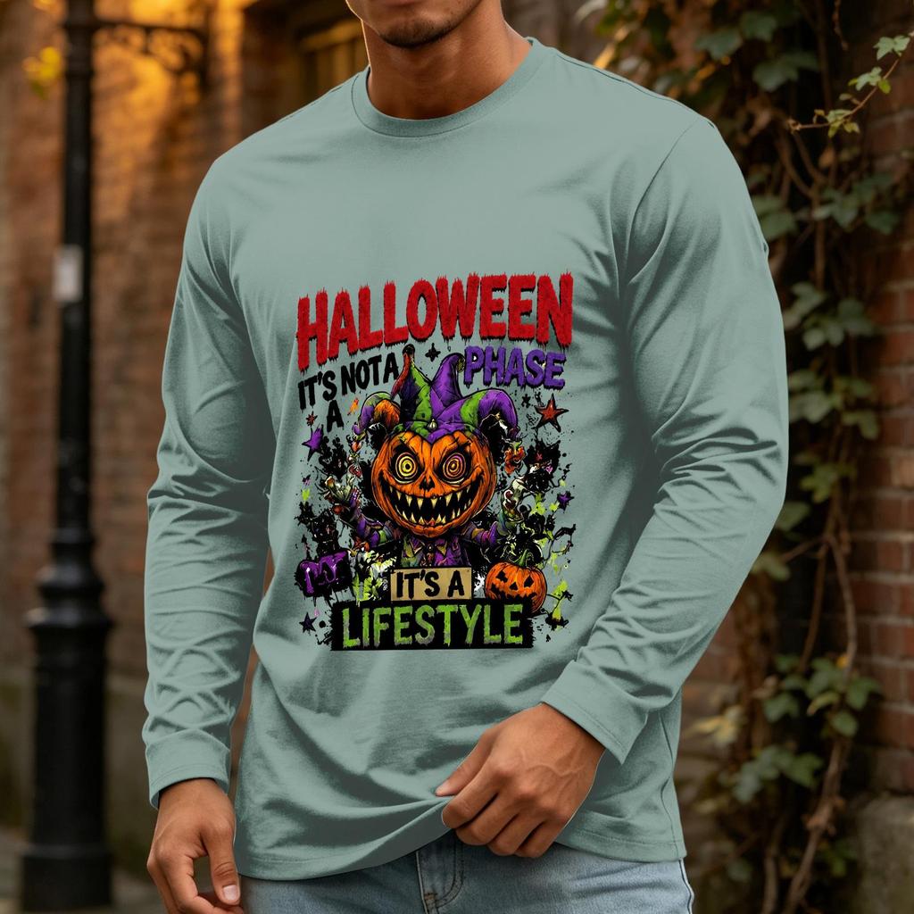 Men's Halloween Long Sleeve Neck Casual T-Shirt for Holiday Party