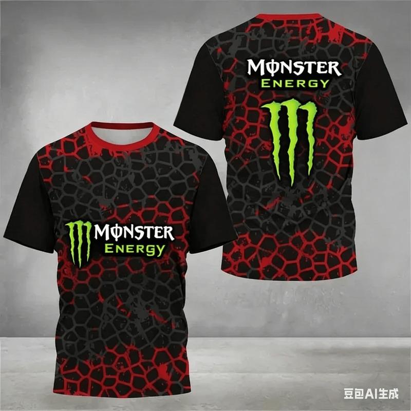 Baibao QIQI Zomer Sport T-shirt met Korte Mouwen voor Heren met 3D-print van Monster Energy, Sneldrogend en Vocht absorberend Fiets Sportkleding XXXL