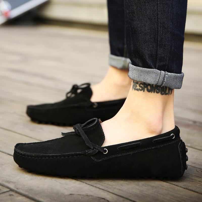 Blue Leather Suede Loafers Men Casual Shoes Moccasins Handmade Slip On Men's Flats Fashion Men Shoes Male Driving Shoes Size 48