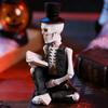 Small Reading Gentleman Skull Figurine Halloween Sitting Skeleton Statue with Top Hat And Suit for Gothic Living Room Table Shelf Indoor Decor