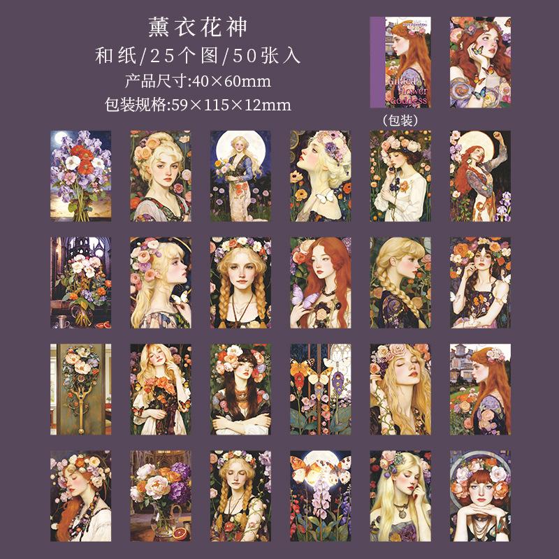 

50pcs/1 lot Gold-Plated Flower Goddess Series Retro Style Character DIY Material Stickers Album