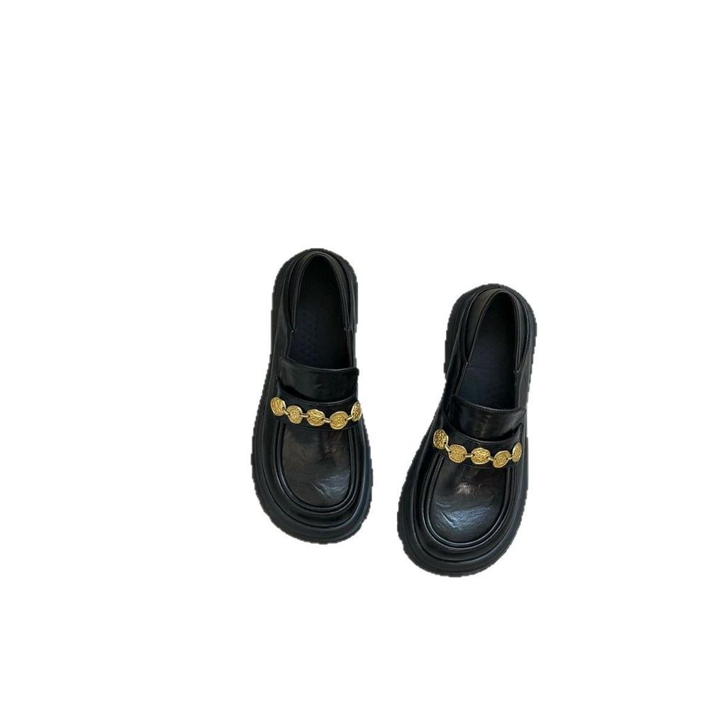 Spring new loafers women's small gold coins with retro British style small leather shoes women's versatile women's shoes