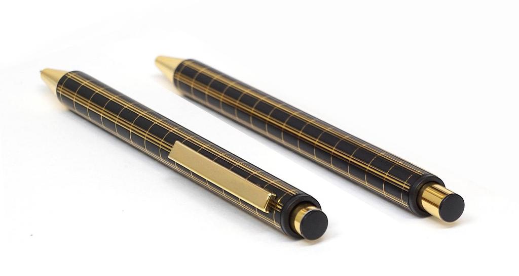 White NQ30K Pen Case with Thick Metal Straight Knock and Double Anodized Lattice Ballpoint Pen Set Snap-closure (3-pack, Black) (T23-NK01W-NQ30KB-B-3)