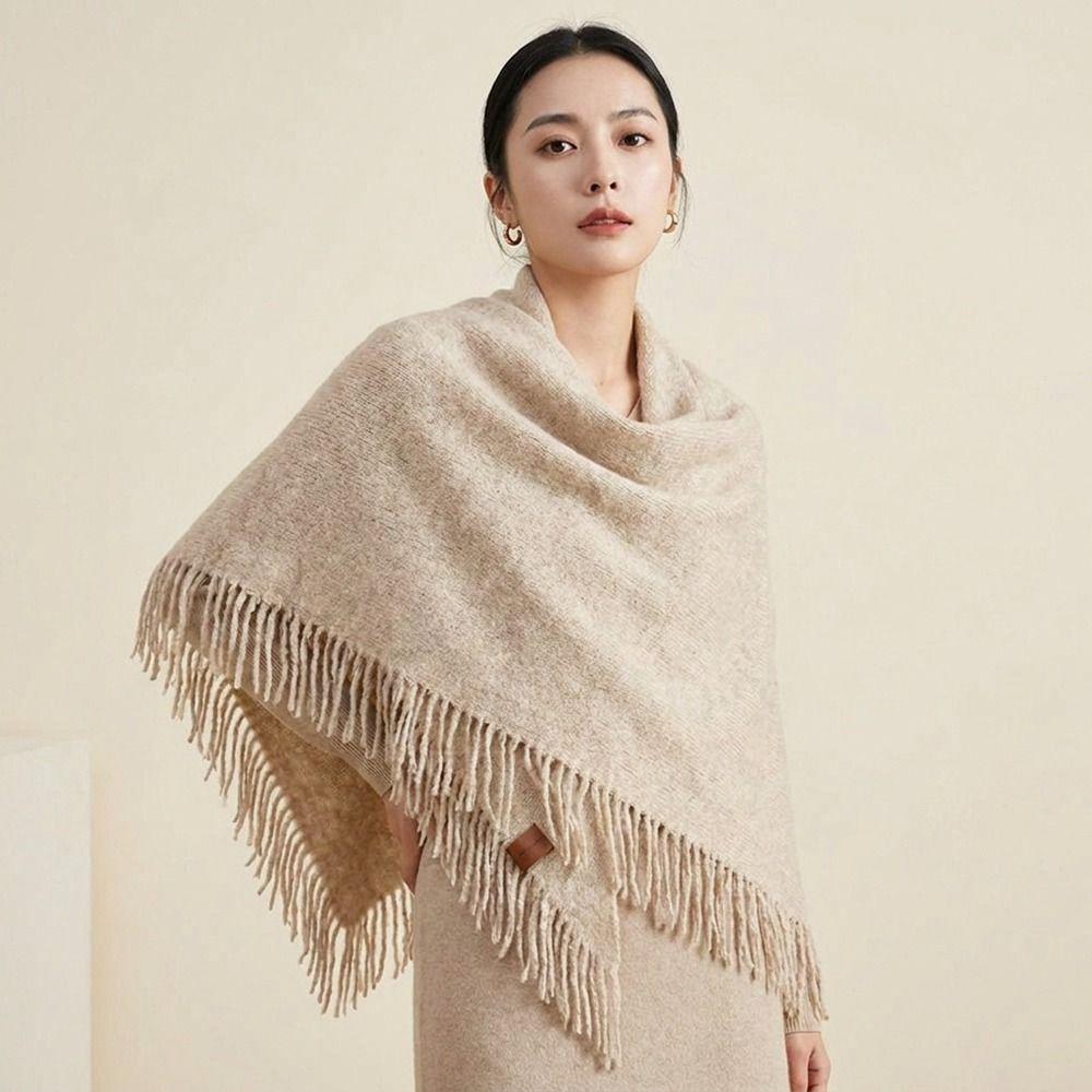 Wool Knitted Scarf Windproof Large Wraps Retro Large Triangle Shawl Women