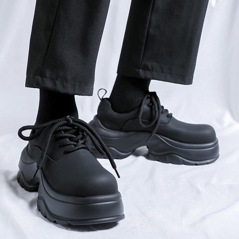 Daddy Shoes Men's Black British Yuantong Muffin Thick-soled Versatile Matte Premium Derby Shoes 24242-R