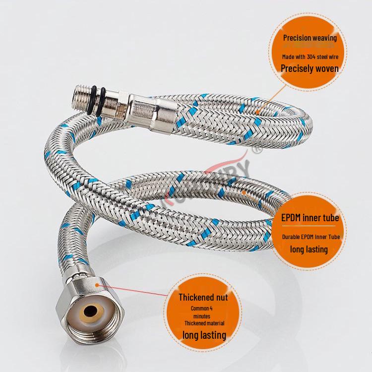 60cm Red & Blue Braided 304 Stainless Steel Water Inlet Hose for Hot/Cold Faucets