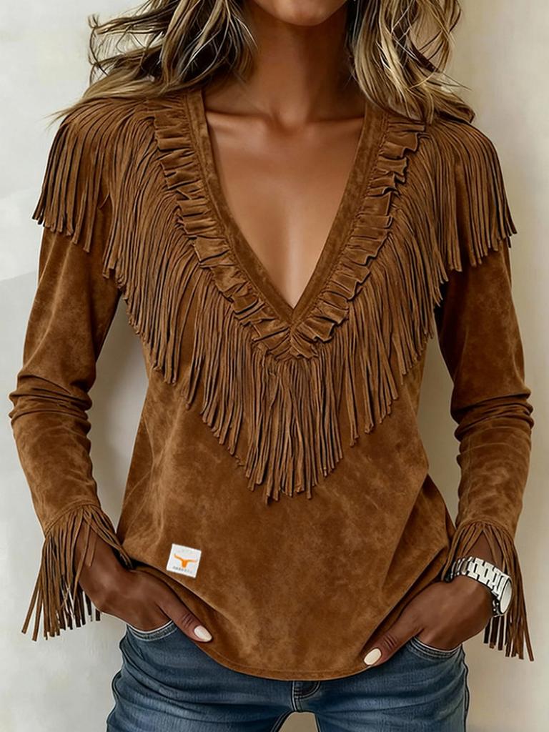New Fringe Velvet Fall Winter V-Neck Fashion Slim Fit Coat for Women