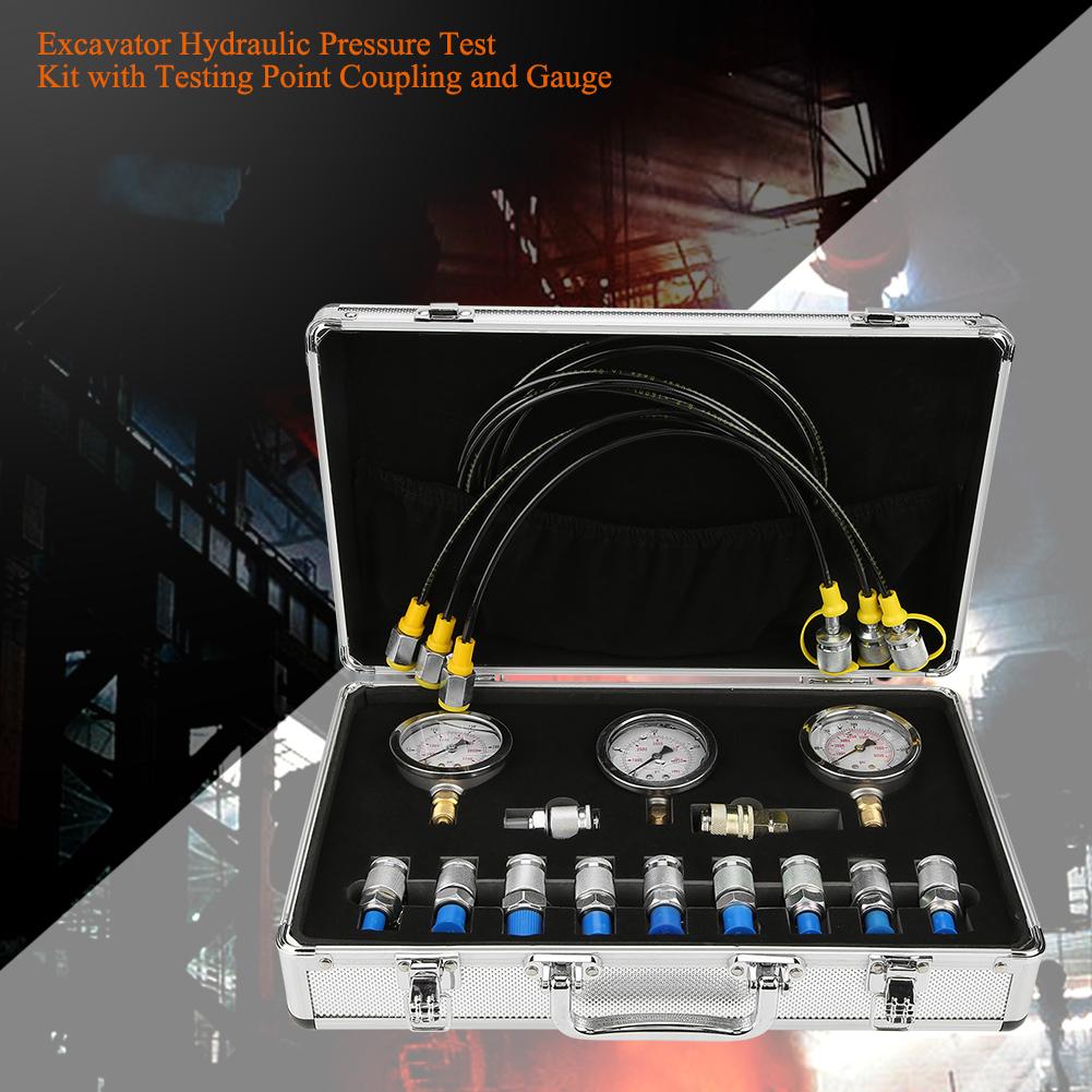 Excavator Hydraulic Pressure Test Kit with Testing Point Coupling and Gauge