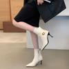 Rich retro pointed belt buckle high-heeled short boots autumn and winter new side zipper thin high-heeled thin short boots