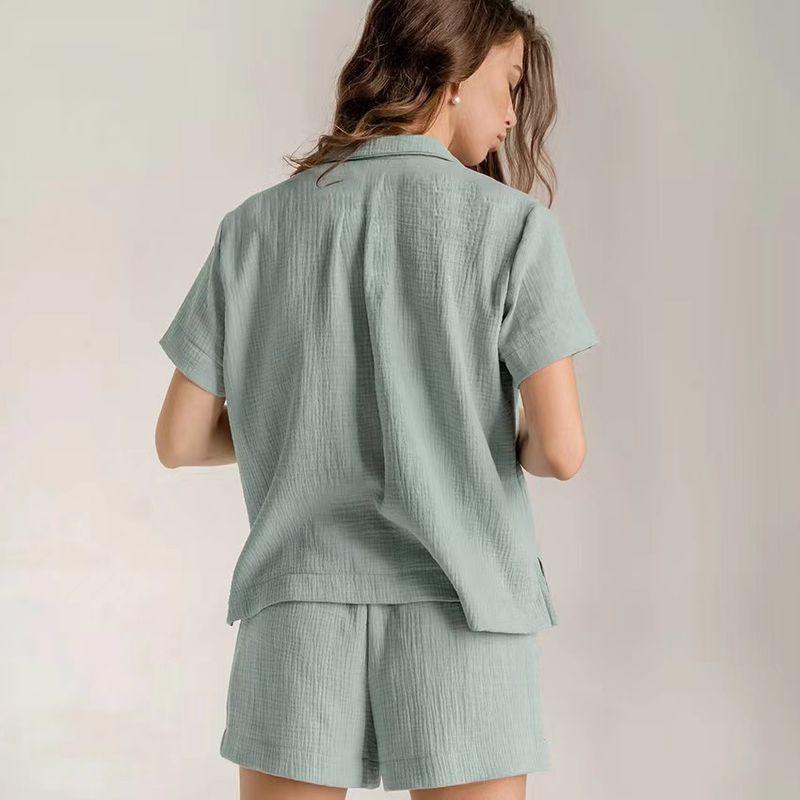 Fashion Style Short Sleeve Shirt Shorts Double-Layer Gauze Suit Short Sleeve Shirt Shorts Set