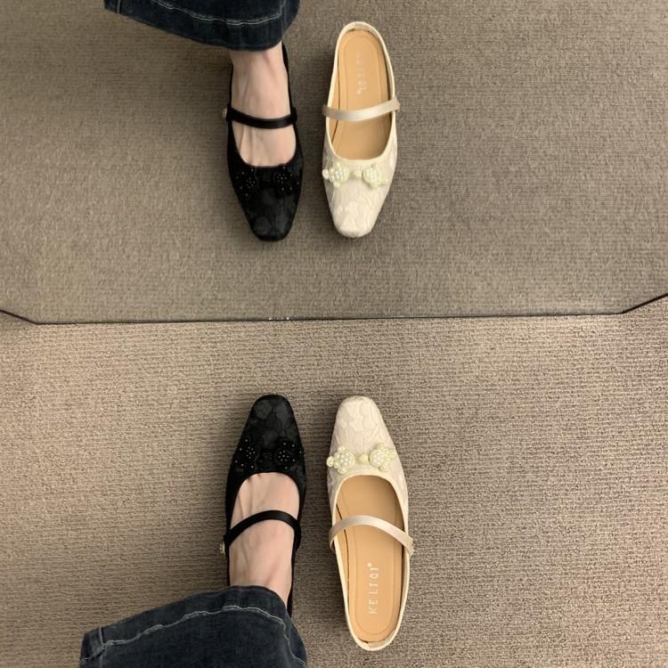 Satin Bag Head Half Slippers Female 2025 Summer New French Temperament Evening Fairy Wind Heightening Mary Jane Single Shoes