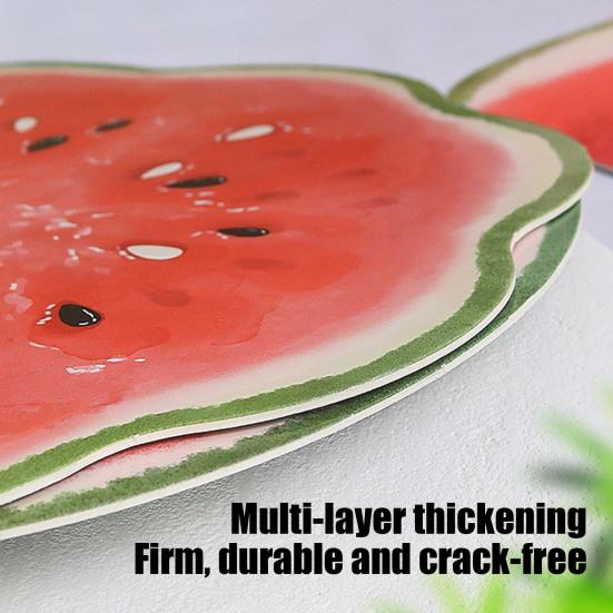 Watermelon Print Round Fan with Wooden Long Handle Portable Lightweight Outdoor Travel Camping Picnic Summer Handheld Paper Fan