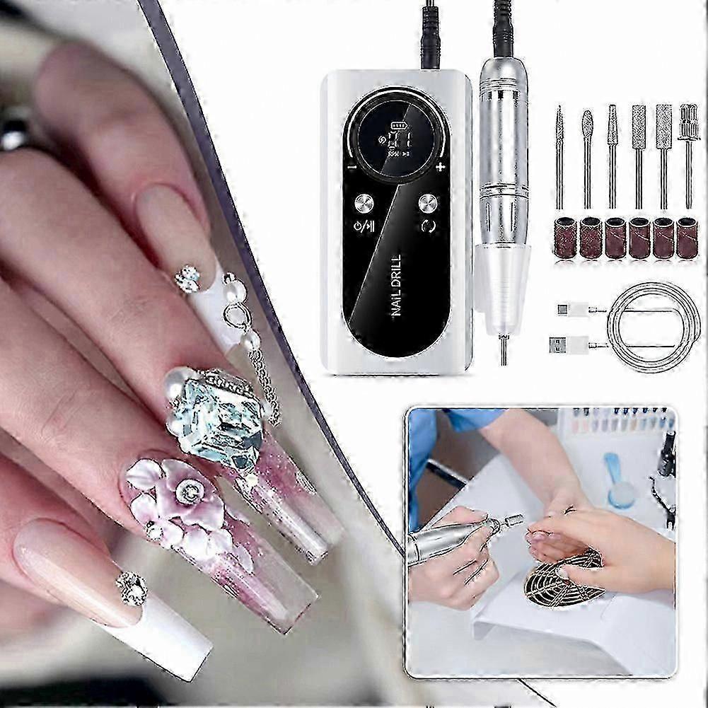 45000RPM Rechargeable Nail Drill for Acrylic Gel Nails - Portable Electric Nail File Set - Professional Manicure & Pedicure Kit for Home Salon Less