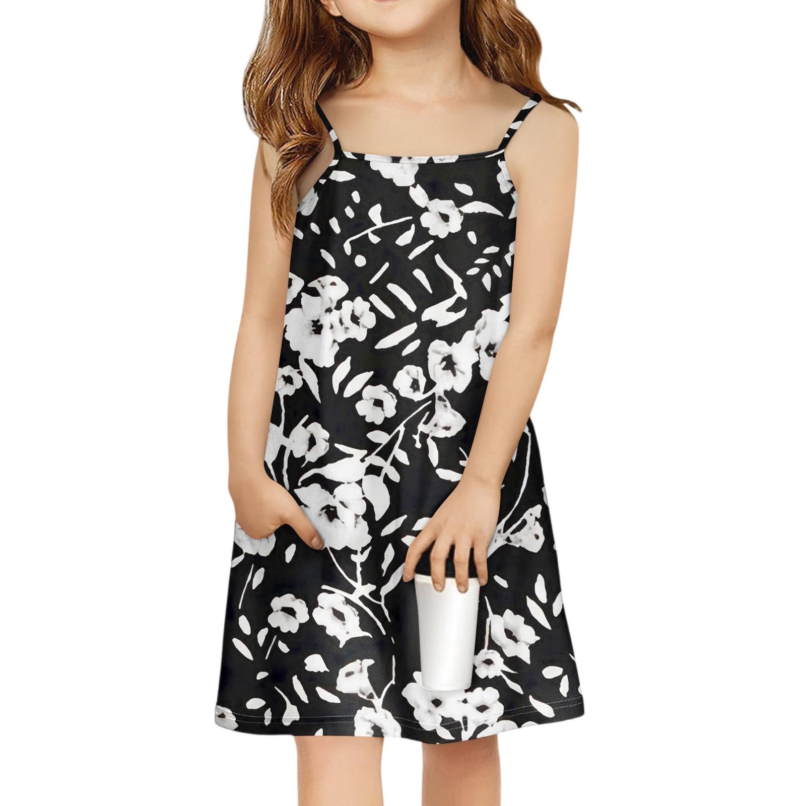 Children s Sleeveless Square Neck Summer A-Line Casual Holiday Floral Suspender Dress 150 тёмно-синий