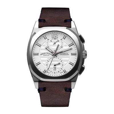 Tramelan J09 Chronograph Silver Dial Automatic A668AAA-AG-PK4140TM Calf Leather Strap Men's Watch