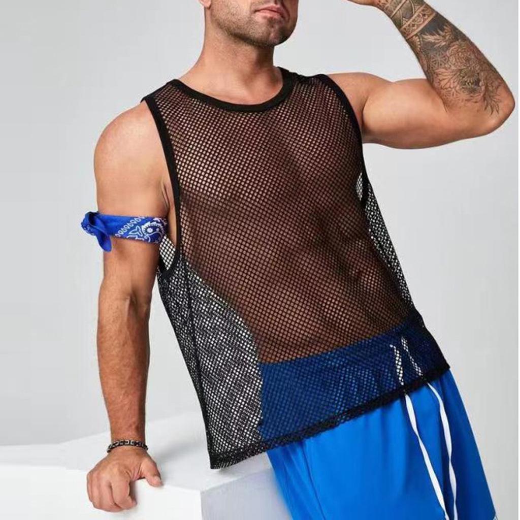 Men's Fashion Muscle Pullover Loose Hollow Eye-catching Mesh Shirt Casual Sexy Men's Vest