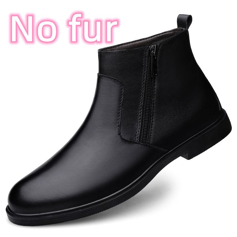 

Side Zipper Male Ankle Boots Men Winter Plush Snow Boots Genuine Leather Men Casual Low Top Shoes Handmade Male Motorcycle Boots 46