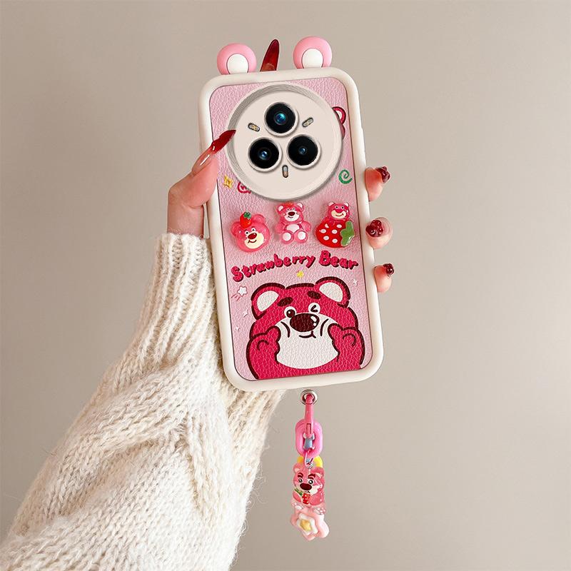 KEYSION Cute Ear 3D Cartoon Case for Realme 14 Pro+ 5G with Bracelet Silicone Shockproof Phone Cover for OPPO Realme 14 Pro 5G