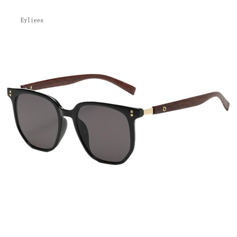 Trendy Wooden Grain Leg TR90 Sunglasses, Men Women Korean Square UV400 Protective Sun Glasses