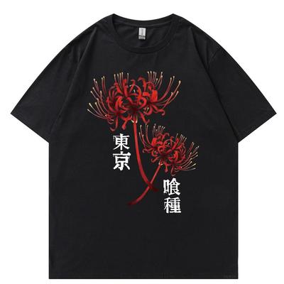 Japanese Anime Tokyo Ghoul Spider Lily T-shirt Unisex WoUnisex Cool Kanekiken Graphic Print T-shirts Oversized Streetwear Couples Tees