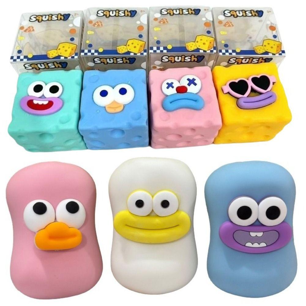 Crunchy Cheese Squeezed Cube Sausage Mouth Soap Fidget Toy Cheese Stress Ball Office Desk Toy