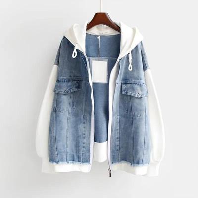 Damen Übergroße lockere Jeansjacke mit Kapuze und offener Vorderseite im Baseball-Stil Pullover