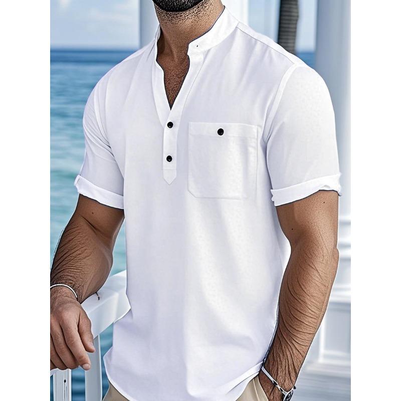 Herren Kurzarm T-Shirt Retro Atmungsaktiv und Leicht Herren Baumwolle und Leinen Tang Kleidung