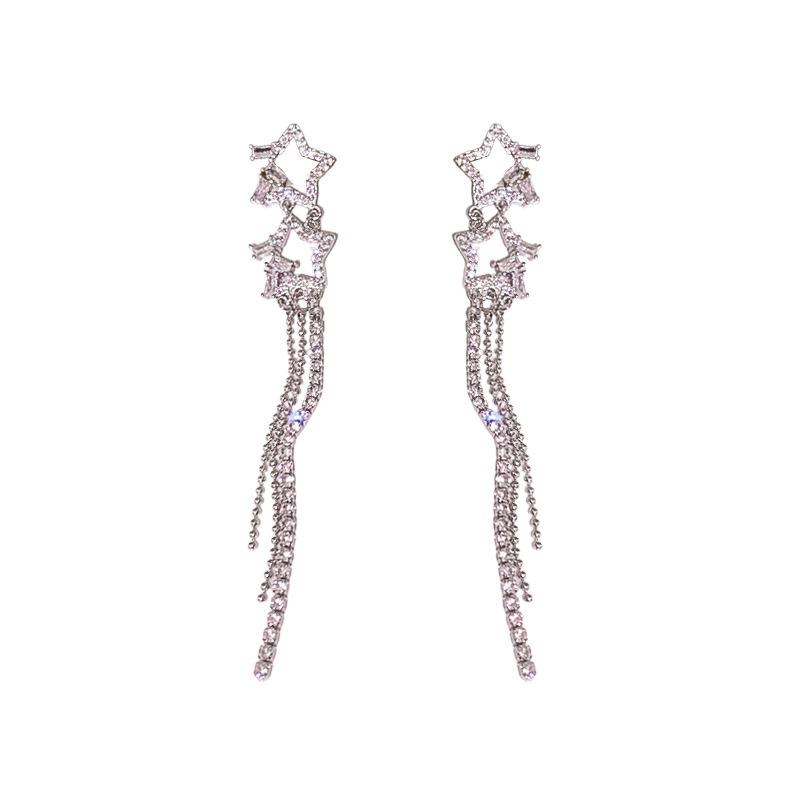 

IF ME блестящие серьги со звездами из циркона для женщин, серебряные серьги с кисточками, ювелирные аксессуары