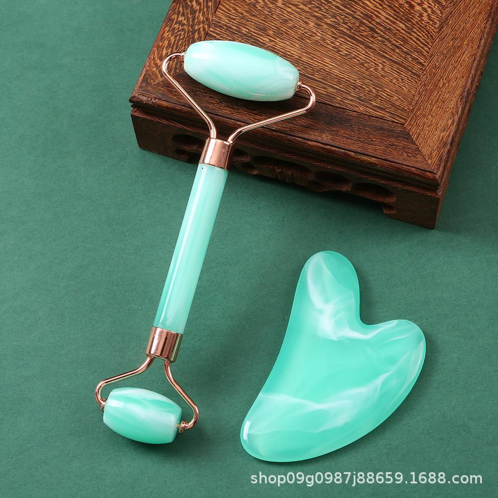Heart-Shaped Rose Quartz Dual Roller & Massage Board Set - Non-Jade White Facial Tool