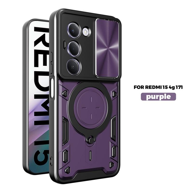 For Xiaomi Redmi 15 4G 171mm Case Slide Lens Protect Armor Shockproof Phone Case Coque For Redmi 15 4G 171mm Ring Holder Cover