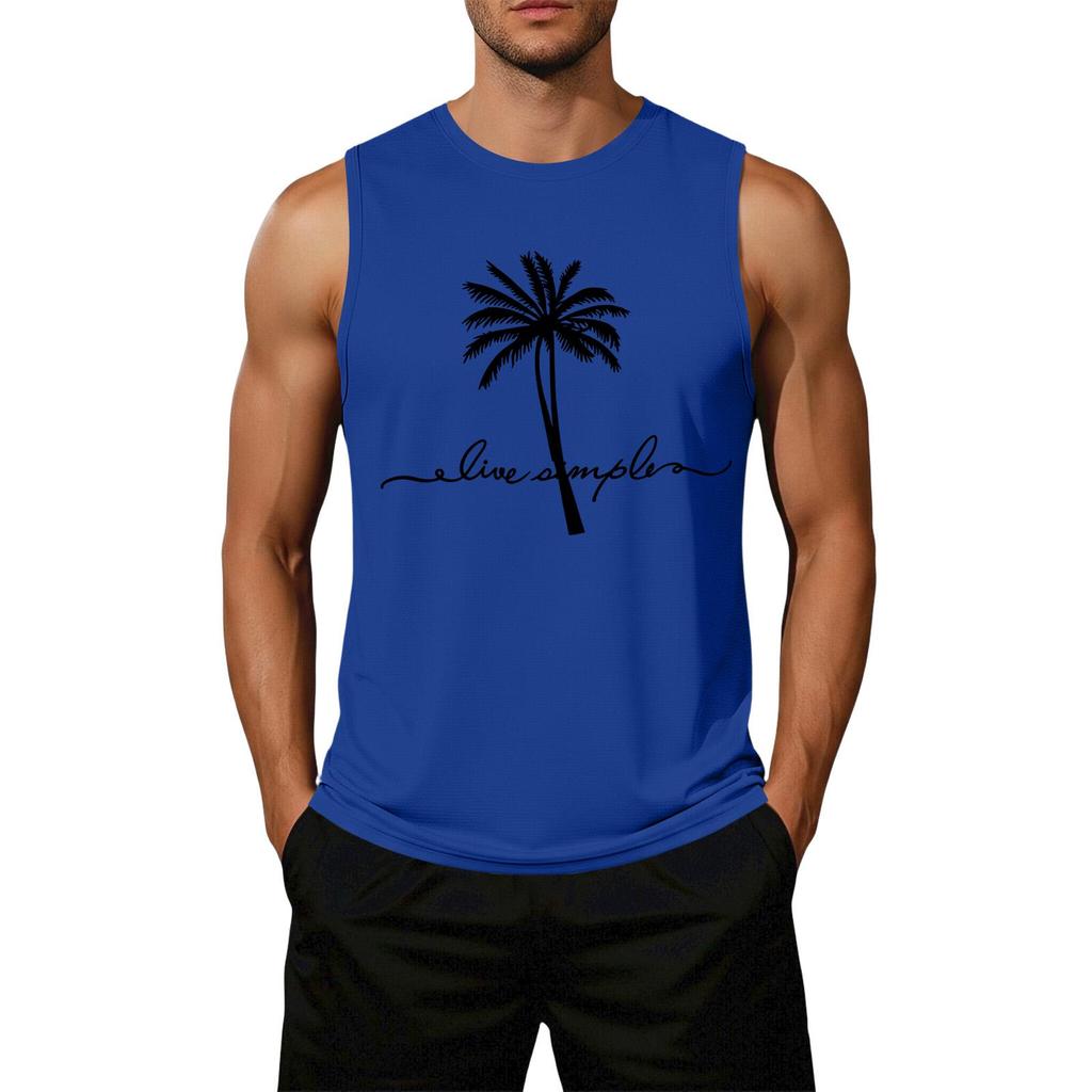 Men's Loose Fit Casual Sleeveless Tank Top Palm Tree Graphic Print Summer Muscle Shirt Lightweight Comfortable Activewear
