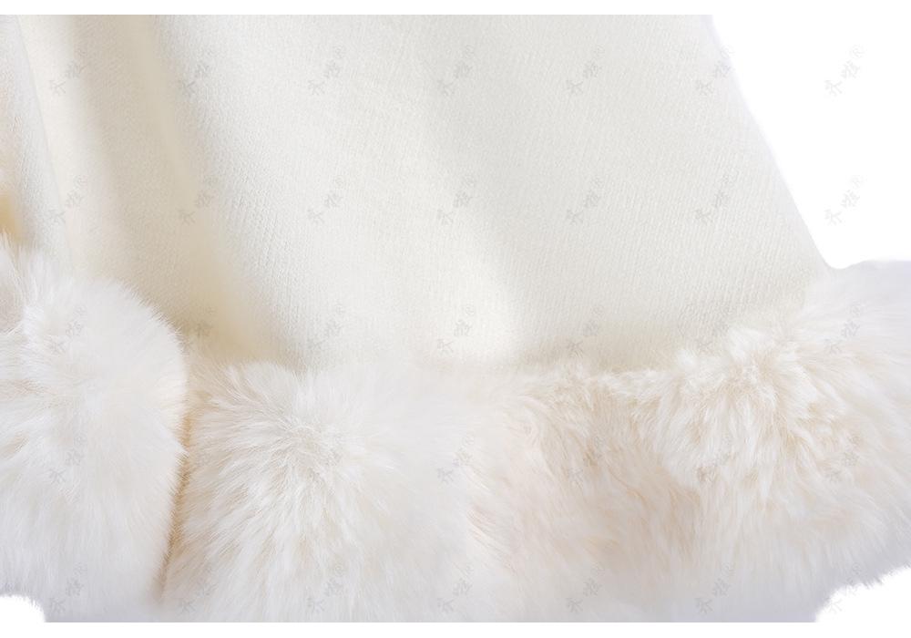 Elegant Faux Mink Woolen Cape Shawl: Plus Size Knit Cardigan Coat for Women