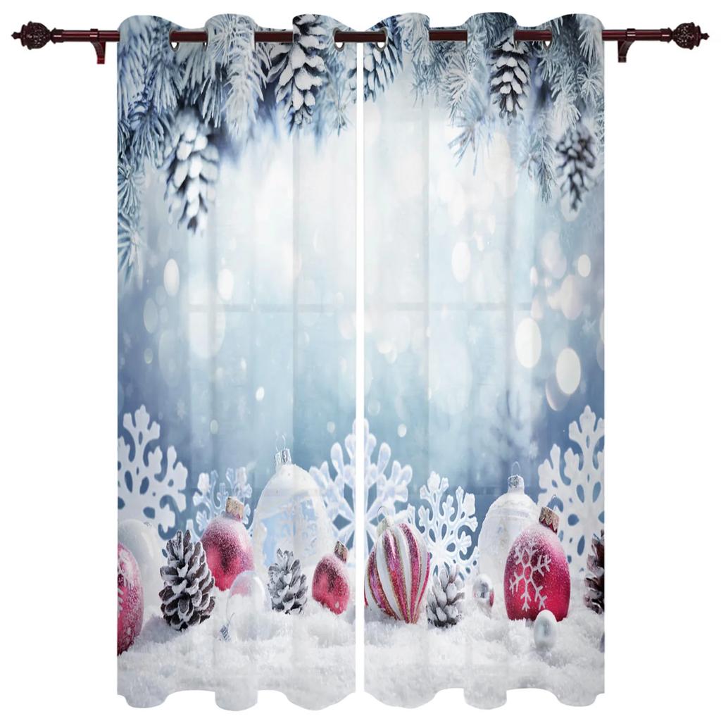 Weihnachten Schnee Schneeflocken Blätter Tannenzapfen Dekoration Vorhänge für Kinderzimmer Wohnzimmer Vorhänge Küchenfenstervorhang