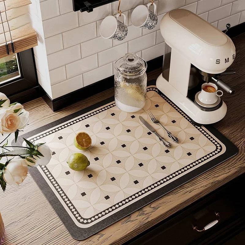 Kitchen Draining Mat Super Absorbent Tableware Pad Coffee Dish Drying Mat Sink Washstand Placemat Bathroom Kitchen Non-Slip Pad