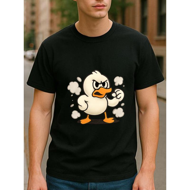 Men's Angry Battle Cute Duck T-Shirt - Funny Angry Duck Print Short Sleeve Shirt, Breathable Loose Fit Round Neck Casual Top for Year-Round Wear