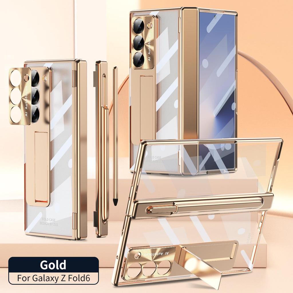 Samsung Z Fold7/6 Case: Dual Hinge, Pen Slot, Electroplated Transparent Shell, Full Coverage Protection.