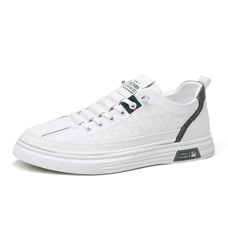 Fashion Men's Shoes 2025 Off White Shoes Sneakers New Men's Soft Leather Casual Board Shoes Soft Sole Fashion Lightweight Elastic Couple