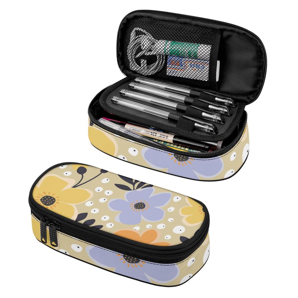 Pen Case 300D Polyester Portable Zip Around Closure with Removable Pen Slot Divider Mesh Pocket and Main Storage for Classroom Use