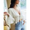 Women's Sexy Strappy Cardigan T-shirt Short V-neck Loose Long-sleeved Top