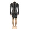 European & American Sexy Mesh See-Through Nightclub Dress with Bead Tassels and Long Sleeves