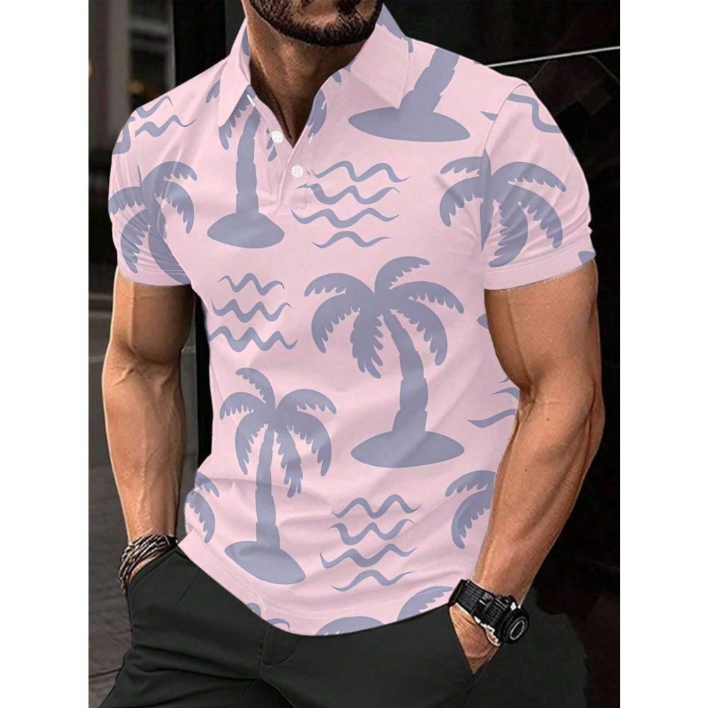 Summer men s short sleeved polo shirt 3D coconut tree pattern print S