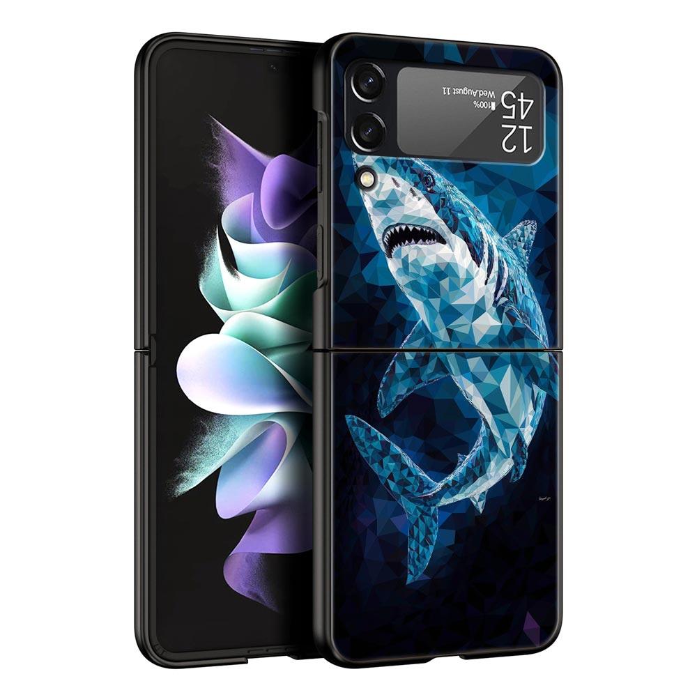 Seaside Sharks Pattern Hard PC Phone Case For Samsung Galaxy Z Flip 7 6 5 4 Black Cover For Galaxy Z Flip 3 Foldable Shell Capas