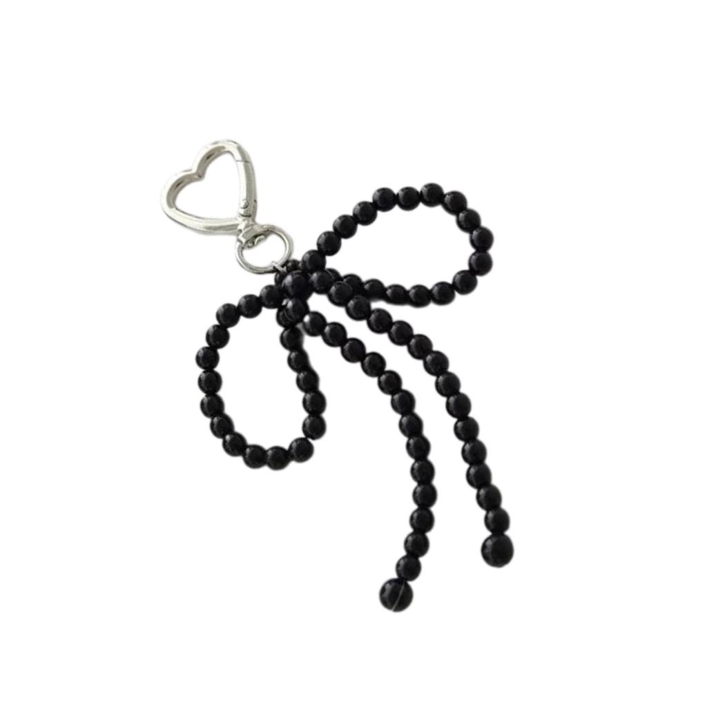 Bowknot Heart Pendant Keychain Beaded Phone Charm Detachable Bow Phone Lanyard Handmade Keyring Jewelry for Wallet Bags